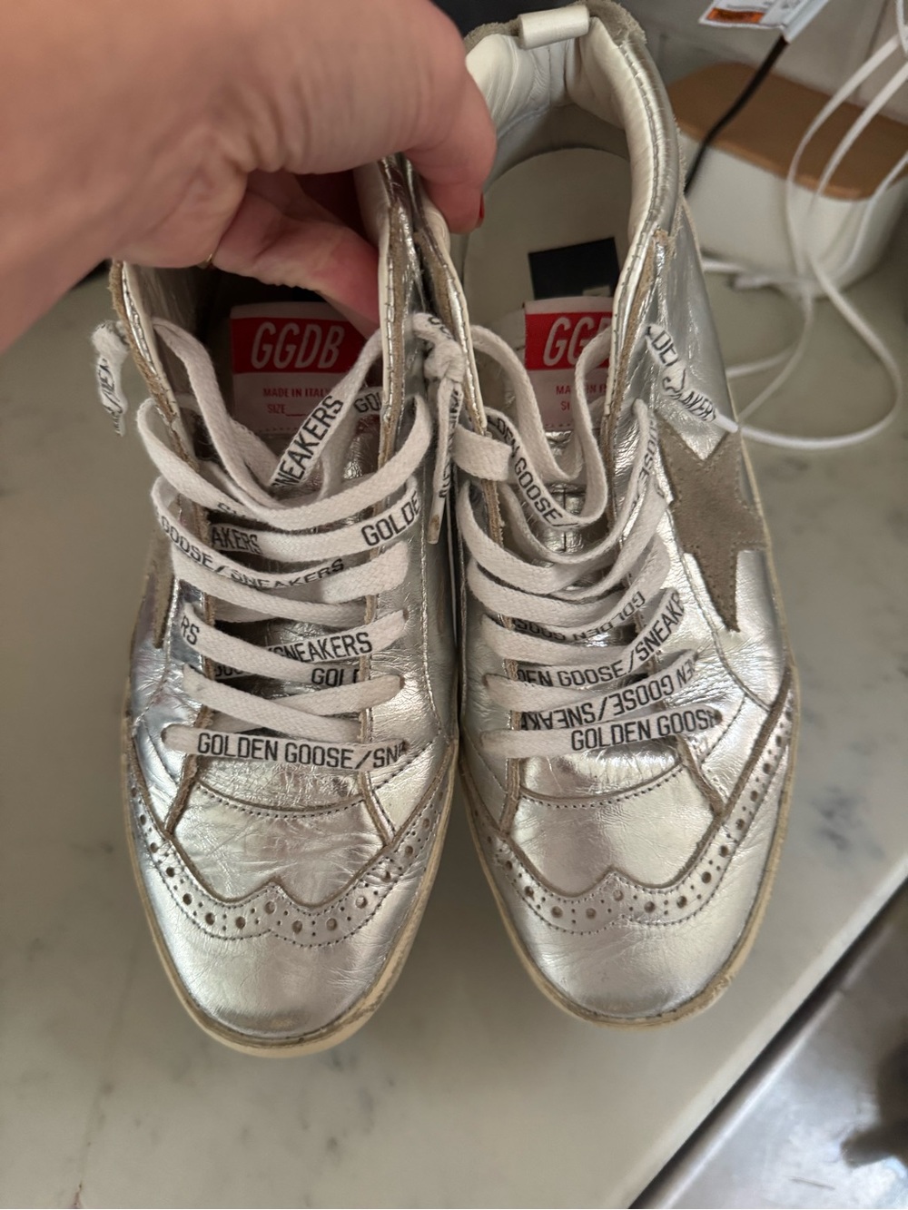 Golden Goose Metallic Silver Brogue-Trim Sneakers